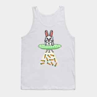 Funny white rabbit is flying a spaceship Tank Top